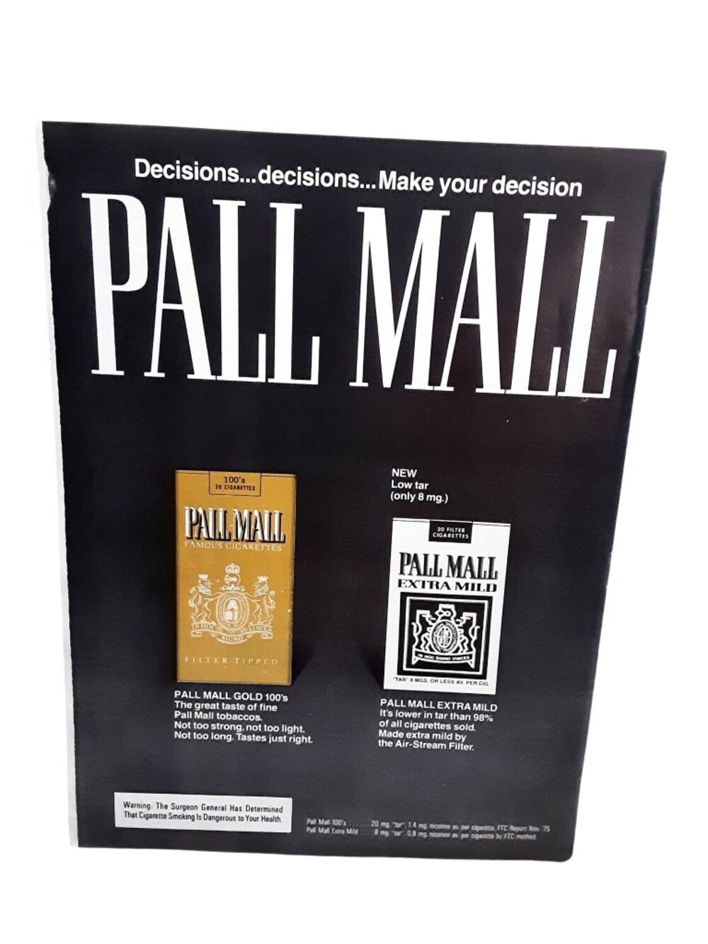 1976 Pall Mall Cigarette Vintage Tobacco Wall Decor Print Ad Retro Art